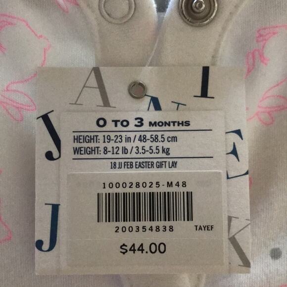 Janie and Jack Easter White and Pink Bunny Onesie, Size 0-3 Months New with Tags - Picture 10 of 10